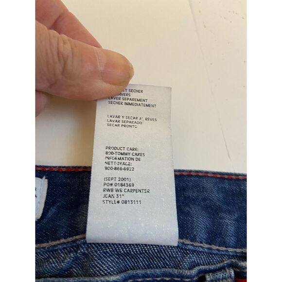 Y2K Tommy Hilfiger Flag Carpenter Jeans Denim size 16 unisex Wide Leg 90's - Picture 3 of 8